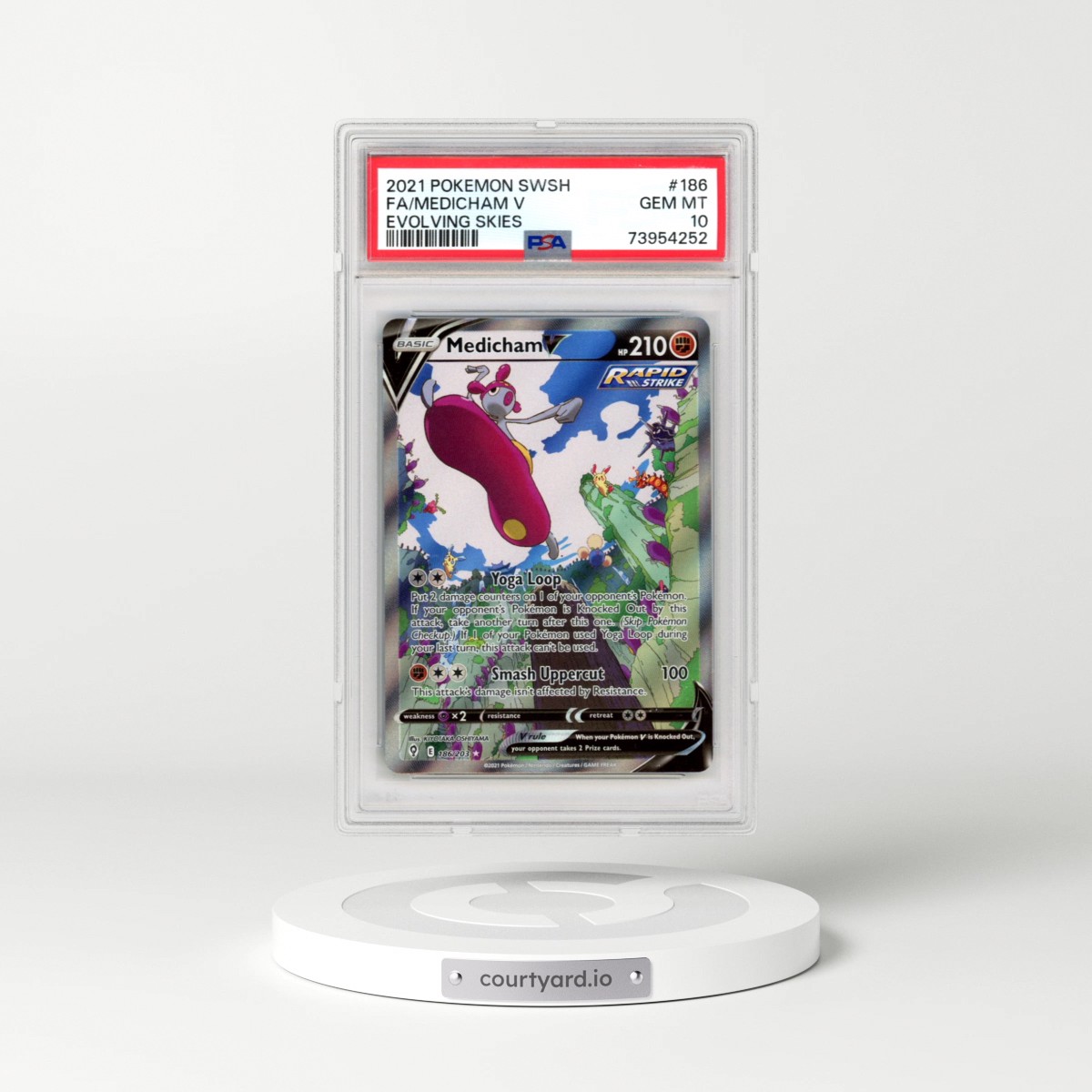 2021 Pokémon Sword & Shield Evolving Skies #186 Medicham V - Holo Full Art (PSA 10 GEM MINT)
