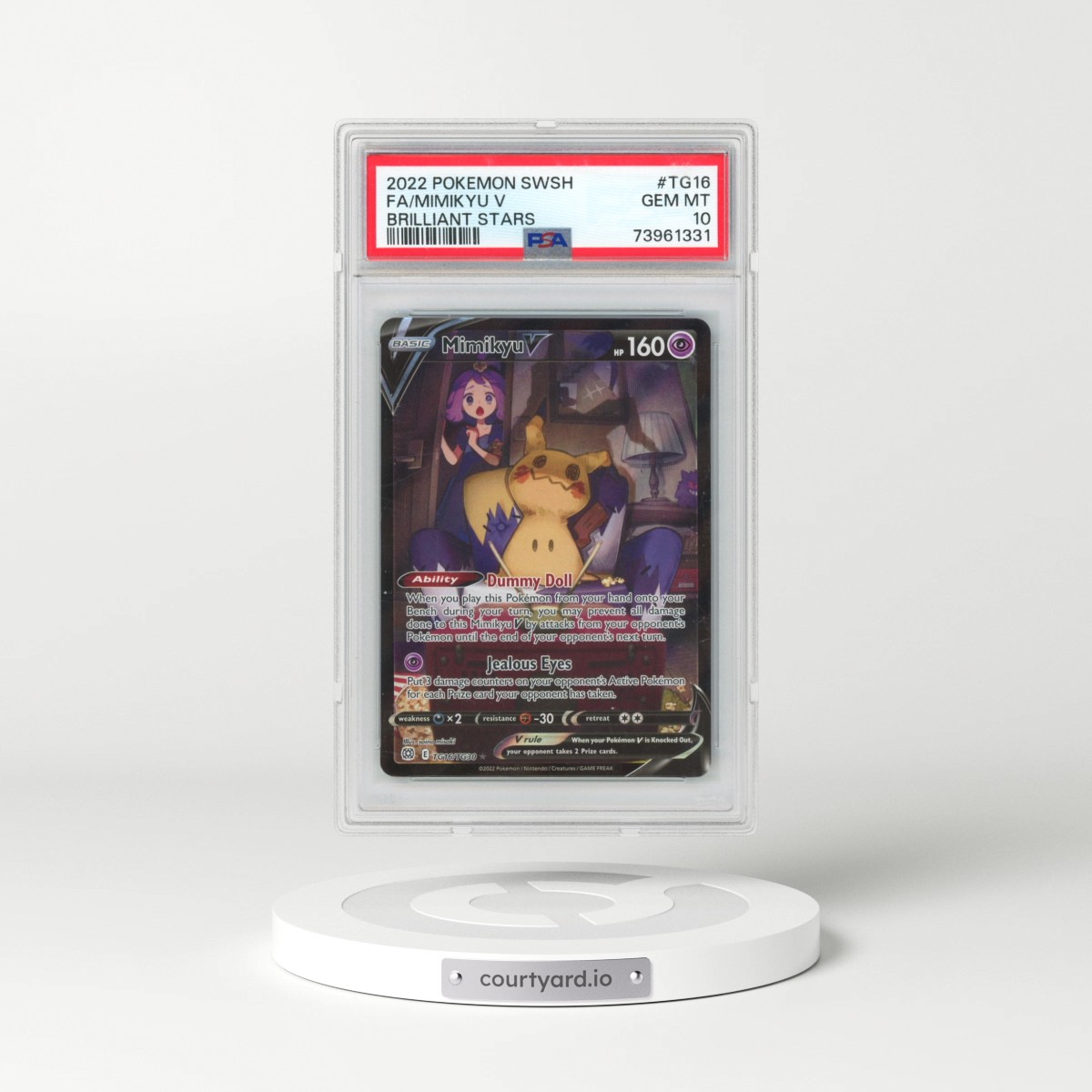 2022 Pokémon Sword & Shield Brilliant Stars #TG16 Mimikyu V - Holo Full Art (PSA 10 GEM MINT)