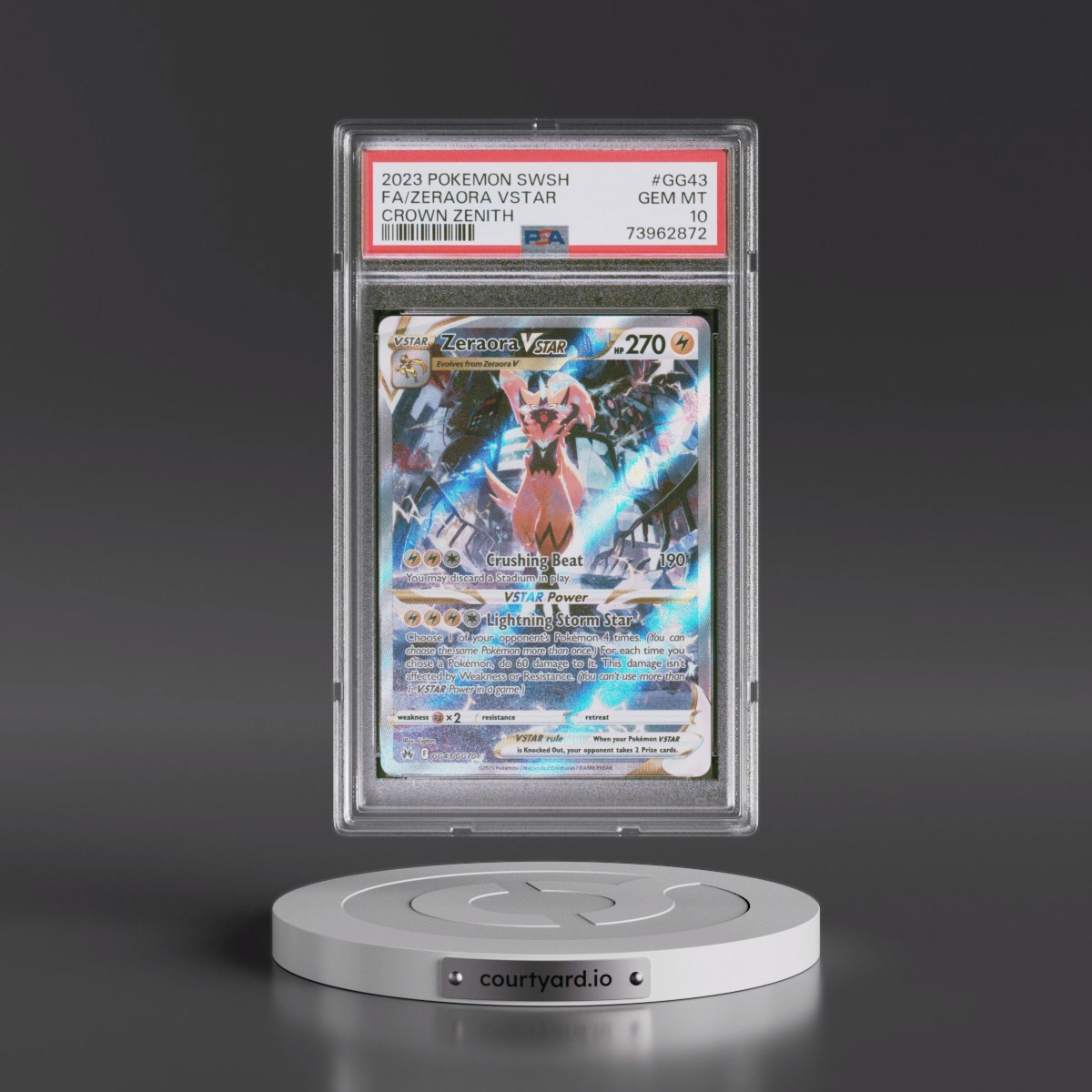 2023 Pokémon Sword and Shield Crown Zenith #GG43 Zeraora Vstar - Full Art (PSA 10 GEM MINT)