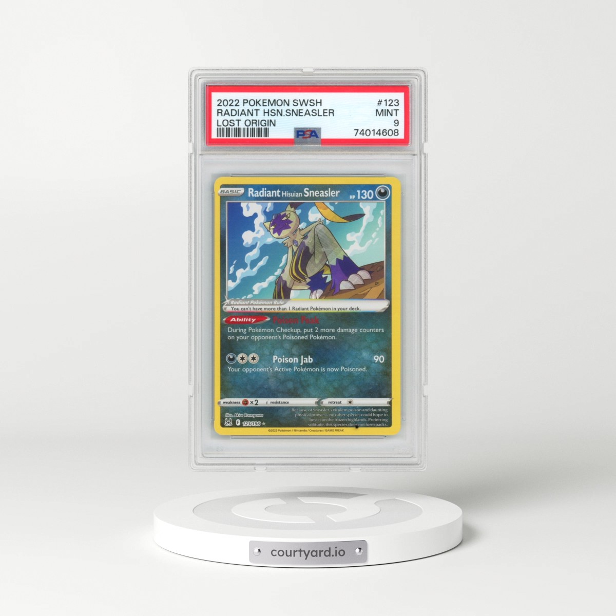 2022 Pokémon Sword & Shield Lost Origin #123 Radiant Hisuian Sneasler - Holo (PSA 9 MINT)
