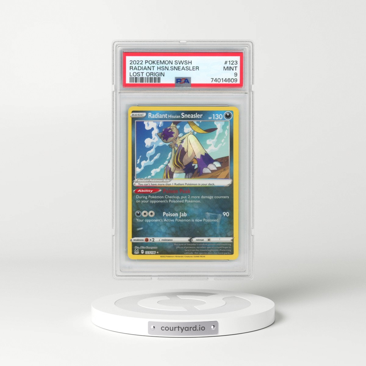 2022 Pokémon Sword & Shield Lost Origin #123 Radiant Hisuian Sneasler - Holo (PSA 9 MINT)