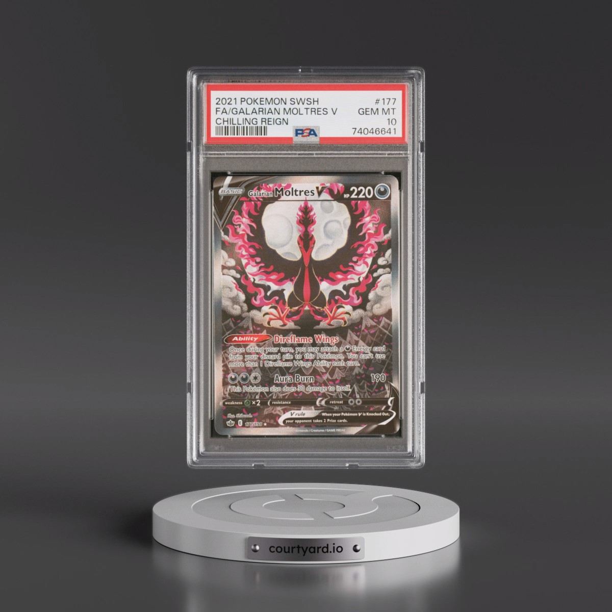 2021 Pokémon Sword & Shield Chilling Reign #177 Galarian Moltres V - Holo Full Art (PSA 10 GEM MINT)