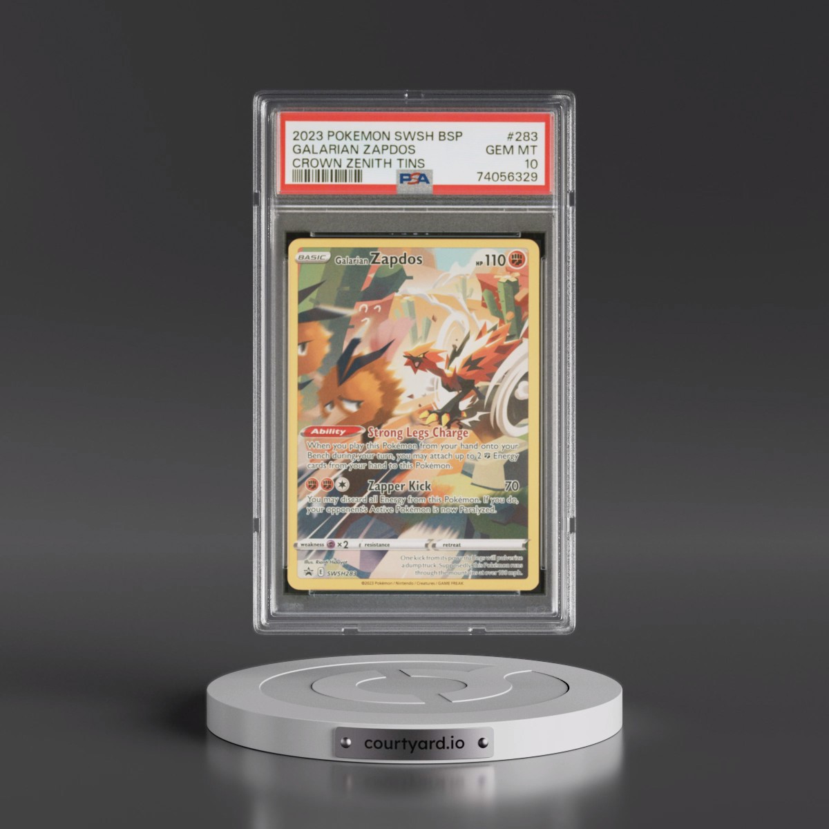 2023 Pokémon Swsh Black Star Promo #283 Galarian Zapdos - Crown Zenith Tin (PSA 10 GEM MINT)