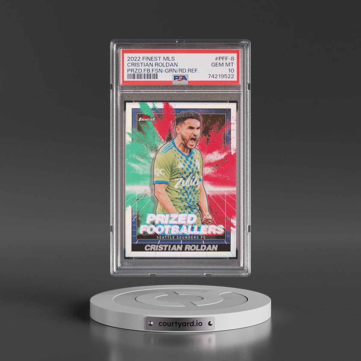 2022 Topps Finest MLS Prized Footballers Fusion #PFF-8 Cristian Roldan - Green/Red Refractor (PSA 10 GEM MINT)