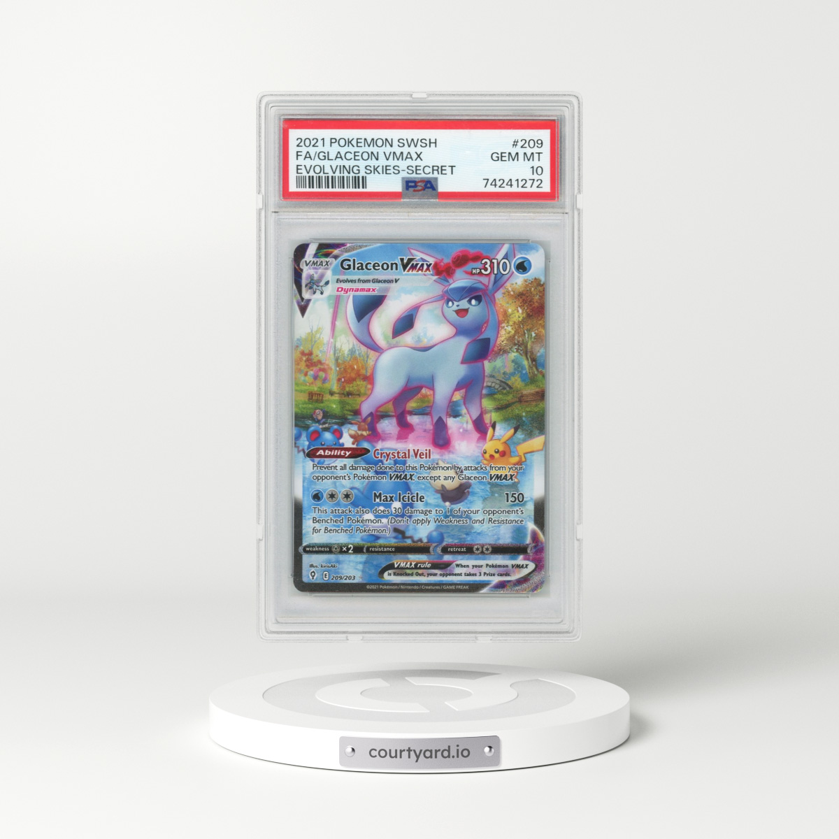 2021 Pokémon Sword & Shield Evolving Skies #209 Glaceon Vmax - Full Art Secret (PSA 10 GEM MINT)