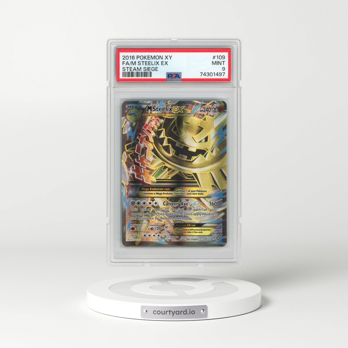 2016 Pokémon XY Steam Siege #109 M Steelix EX - Holo Full Art (PSA 9 MINT)