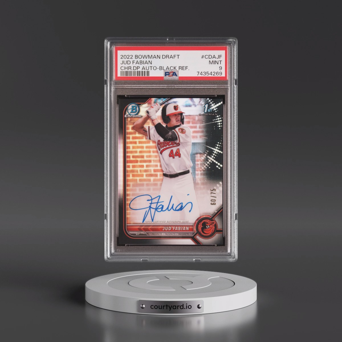 2022 Bowman Draft Chrome Draft Pick Autographs Jud Fabian - Black Refractor #CDAJF PSA 9