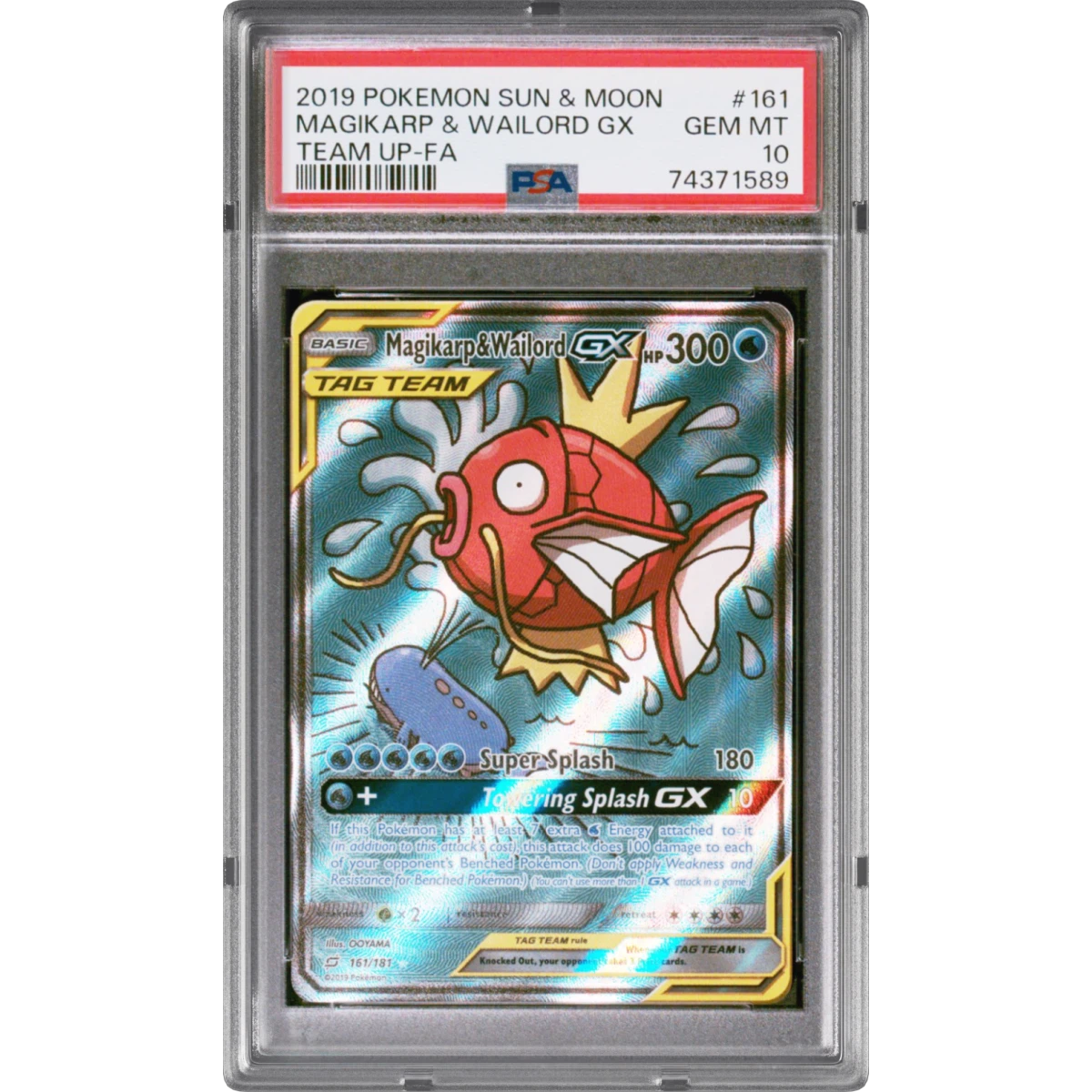 2019 Pokémon Sun & Moon Team Up #161 Magikarp & Wailord GX - Holo Full Art, PSA 10
