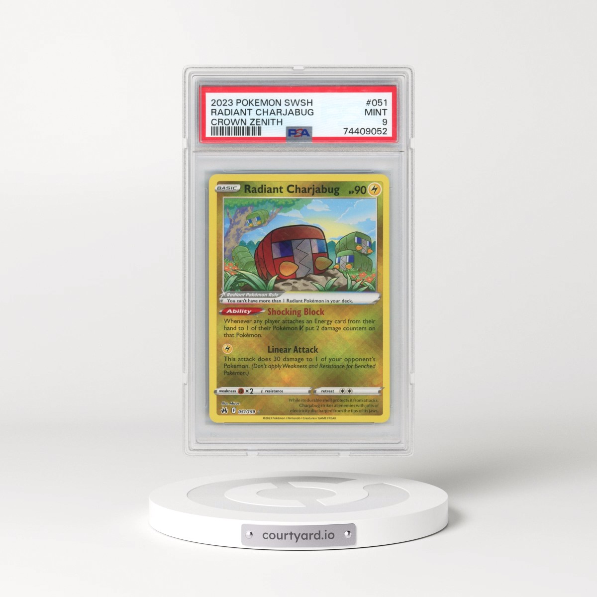 2023 Pokémon Sword and Shield Crown Zenith #051 Radiant Charjabug - Holo (PSA 9 MINT)