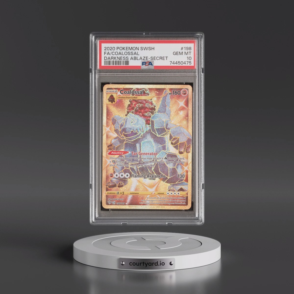 2020 Pokémon Sword & Shield Darkness Ablaze #198 Coalossal - Full Art Secret (PSA 10 GEM MINT)