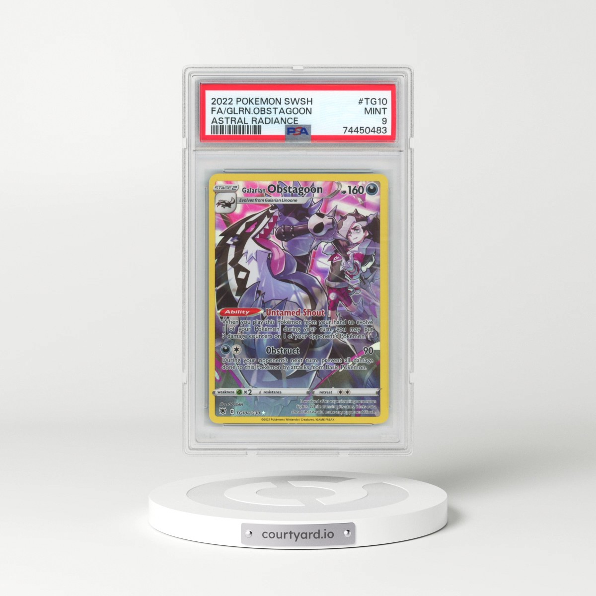 2022 Pokémon Sword & Shield Astral Radiance #TG10 Galarian Obstagoon - Full Art (PSA 9 MINT)