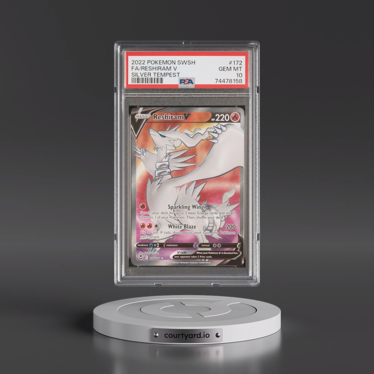 2022 Pokémon Sword & Shield Silver Tempest #172 Reshiram V - Holo Full Art (PSA 10 GEM MINT)