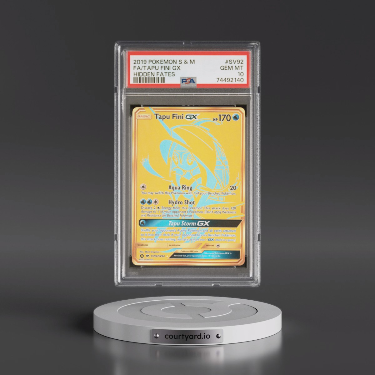 2019 Pokémon Sun & Moon Hidden Fates #SV92 Tapu Fini GX - Holo Full Art (PSA 10 GEM MINT)
