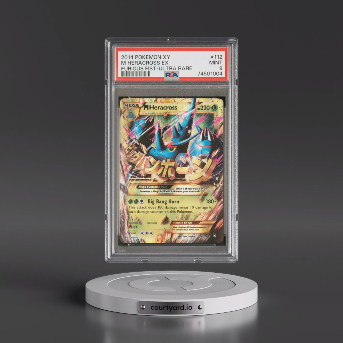 2014 Pokémon XY Furious Fists #112 M Heracross EX - Holo Ultra Rare (PSA 9 MINT)