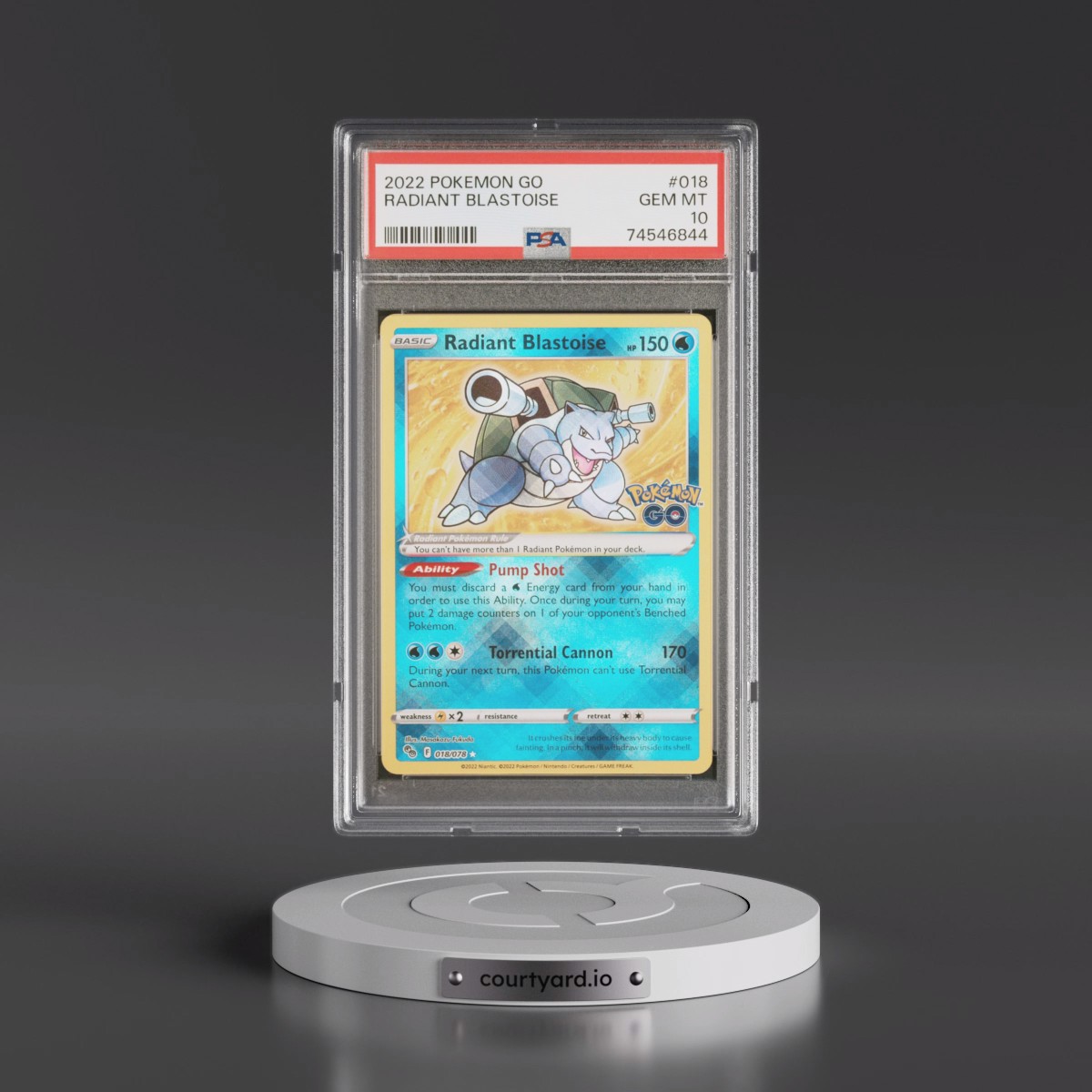 2022 Pokémon Go #018 Radiant Blastoise - Holo (PSA 10 GEM MINT)