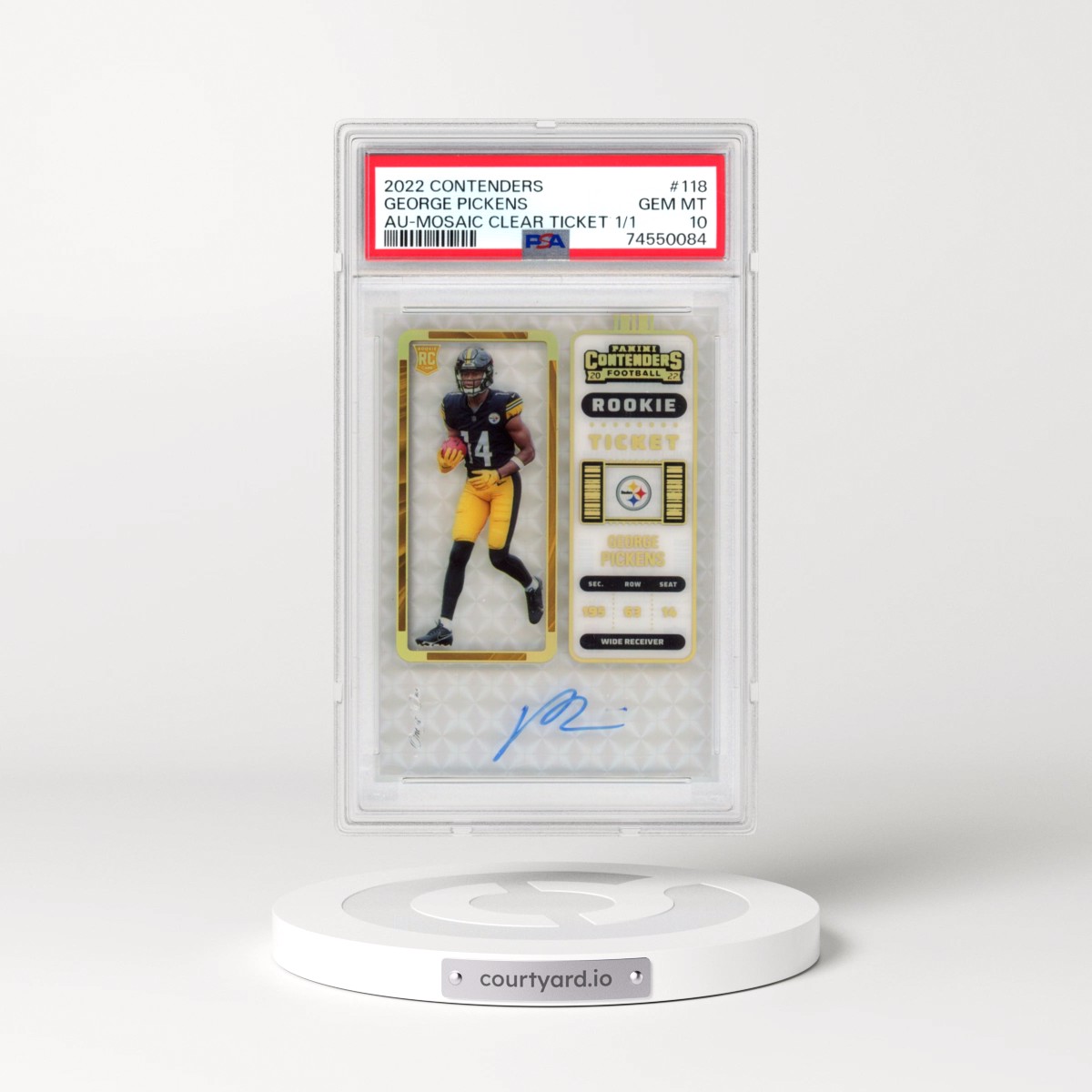 2022 Panini Contenders #118 George Pickens - Autograph-Mosaic Clear Ticket 1/1 (PSA 10 GEM MINT)