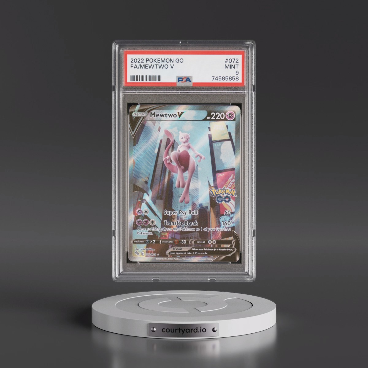 2022 Pokémon Go #072 Mewtwo V - Holo Full Art (PSA 9 MINT)