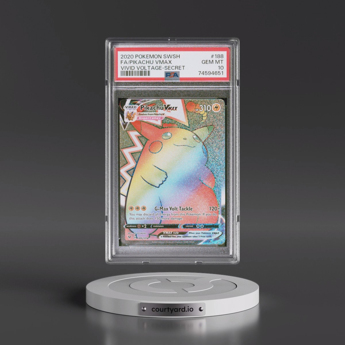 2020 Pokémon Sword & Shield Vivid Voltage #188 Pikachu Vmax - Full Art Secret (PSA 10 GEM MINT)