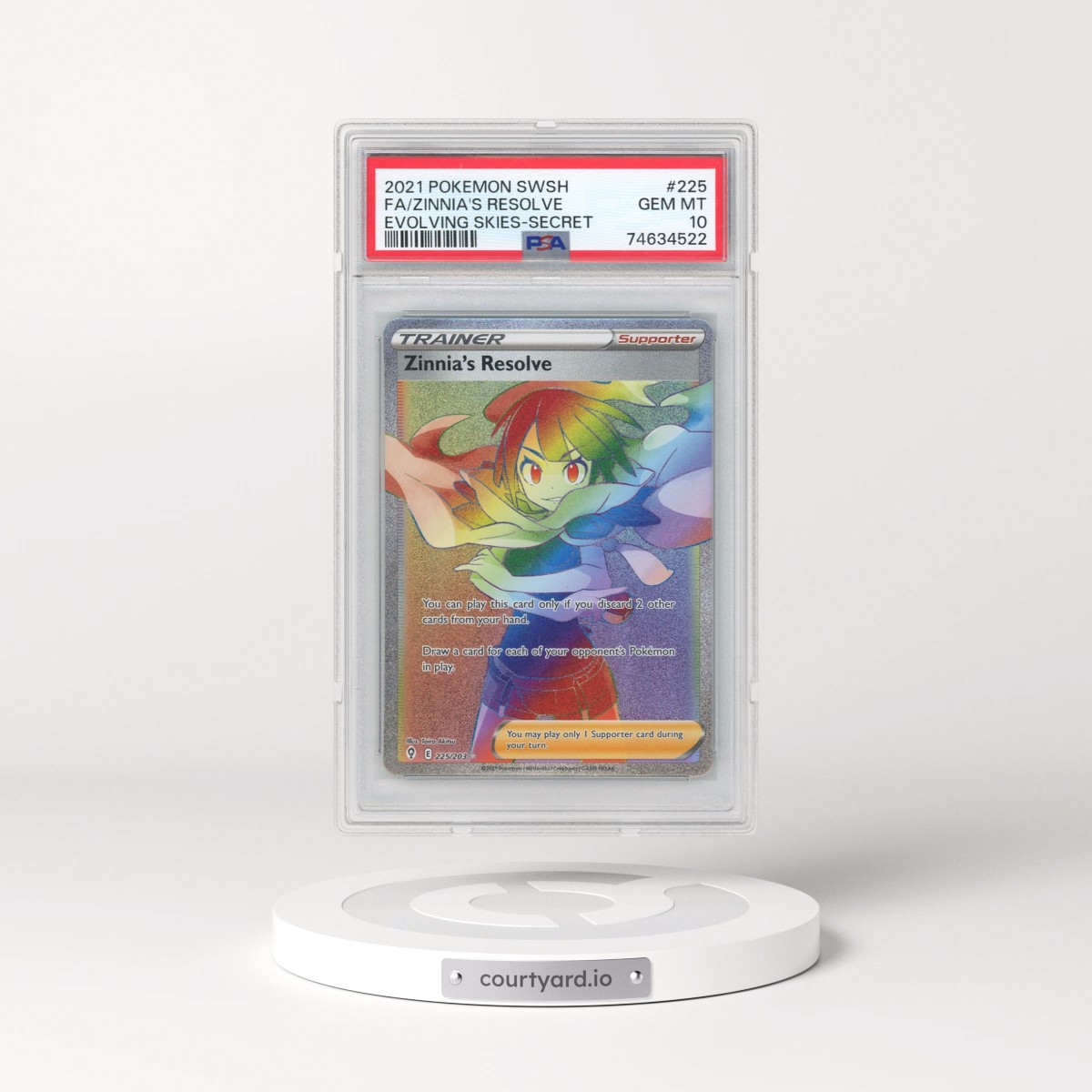 2021 Pokémon Sword & Shield Evolving Skies #225 Zinnia's Resolve - Full Art Secret (PSA 10 GEM MINT)