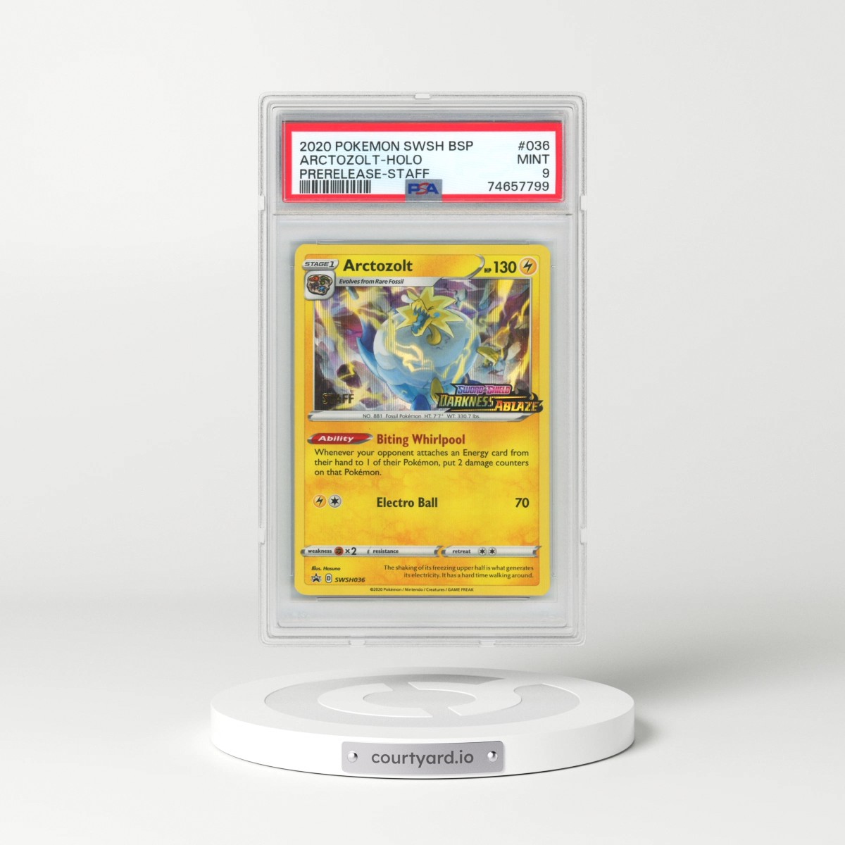 2020 Pokémon Swsh Black Star Promo #036 Arctozolt - Holo Prerelease-Staff (PSA 9 MINT)