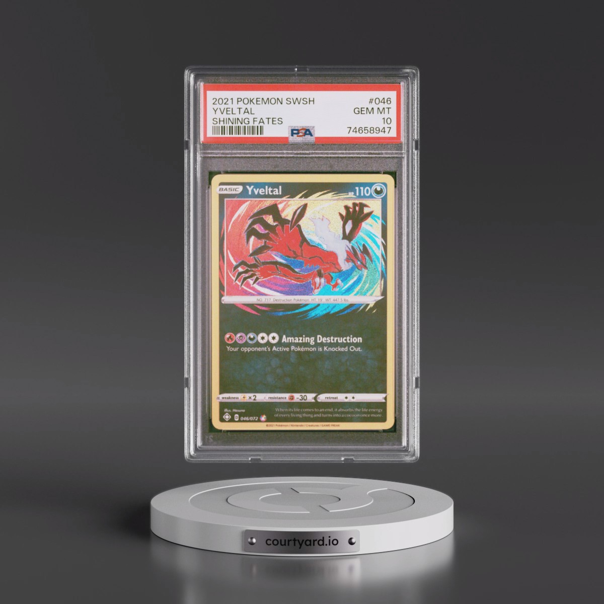 2021 Pokémon Sword & Shield Shining Fates #046 Yveltal (PSA 10 GEM MINT)