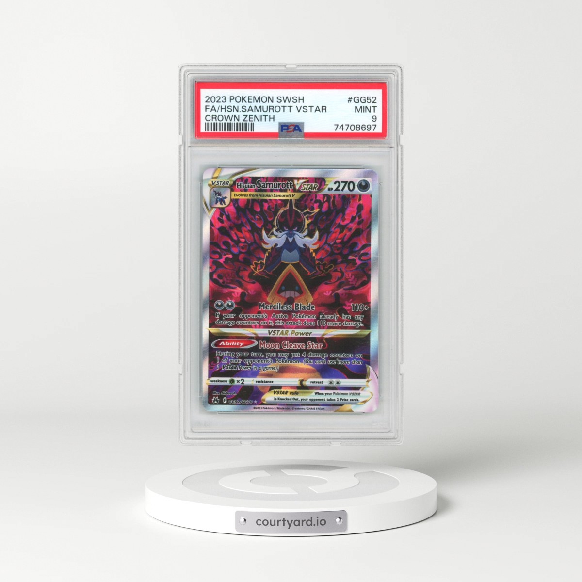 2023 Pokémon Sword and Shield Crown Zenith #GG52 Hisuian Samurott Vstar - Full Art (PSA 9 MINT)