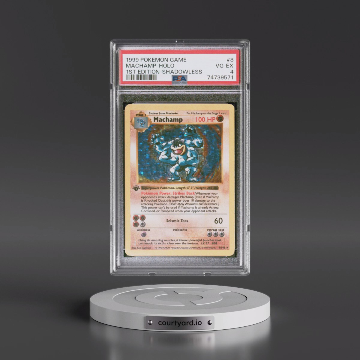 1999 Pokémon Game #8 Machamp - 1st Edition Holo Shadowless (PSA 4 VG-EX)