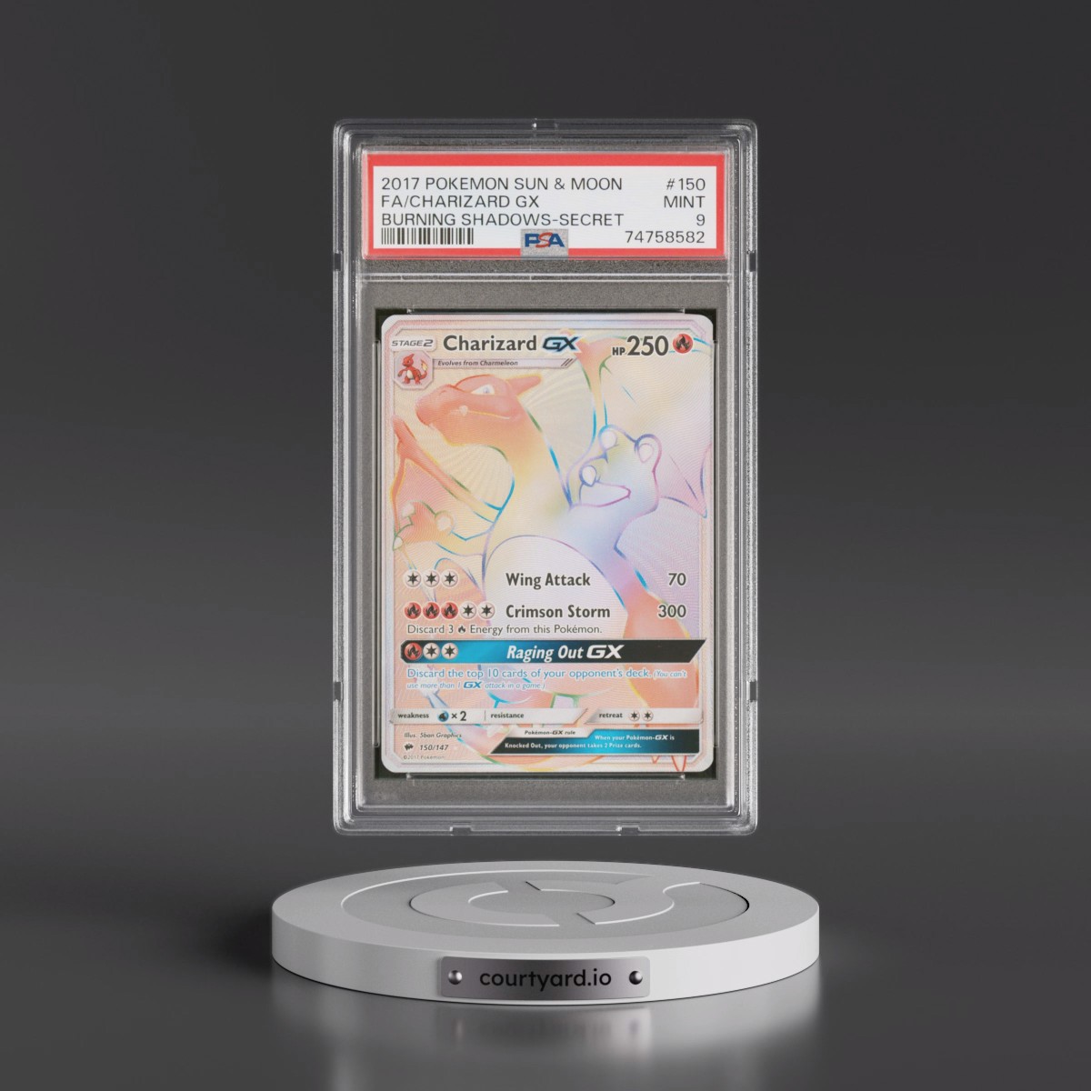 2017 Pokémon Sun & Moon Burning Shadows #150 Charizard GX - Holo Full Art Secret (PSA 9 MINT)