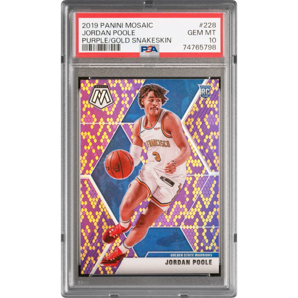 2019 Panini Mosaic #228 Jordan Poole - Purple/Gold Snakeskin (PSA 10 GEM MINT)