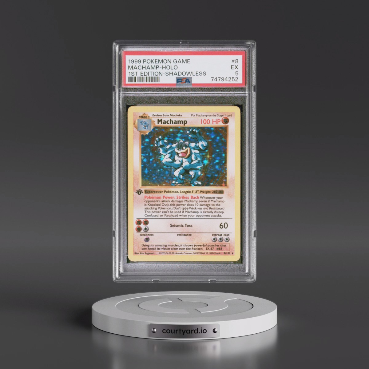 1999 Pokémon Game #8 Machamp - 1st Edition Holo Shadowless (PSA 5 EX)