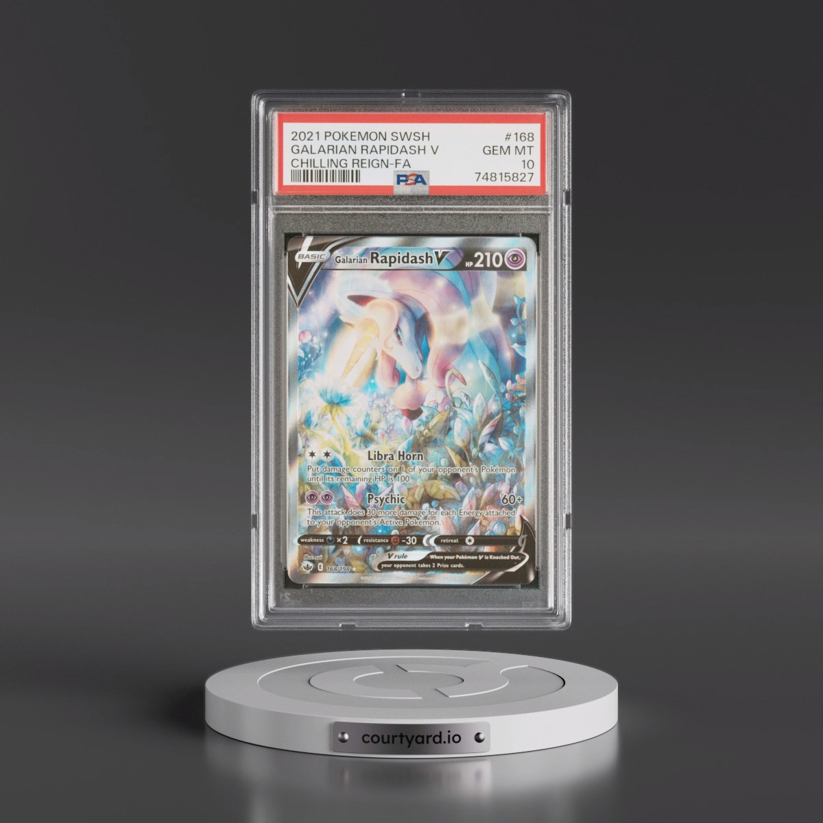2021 Pokémon Sword & Shield Chilling Reign #168 Galarian Rapidash V - Holo Full Art (PSA 10 GEM MINT)