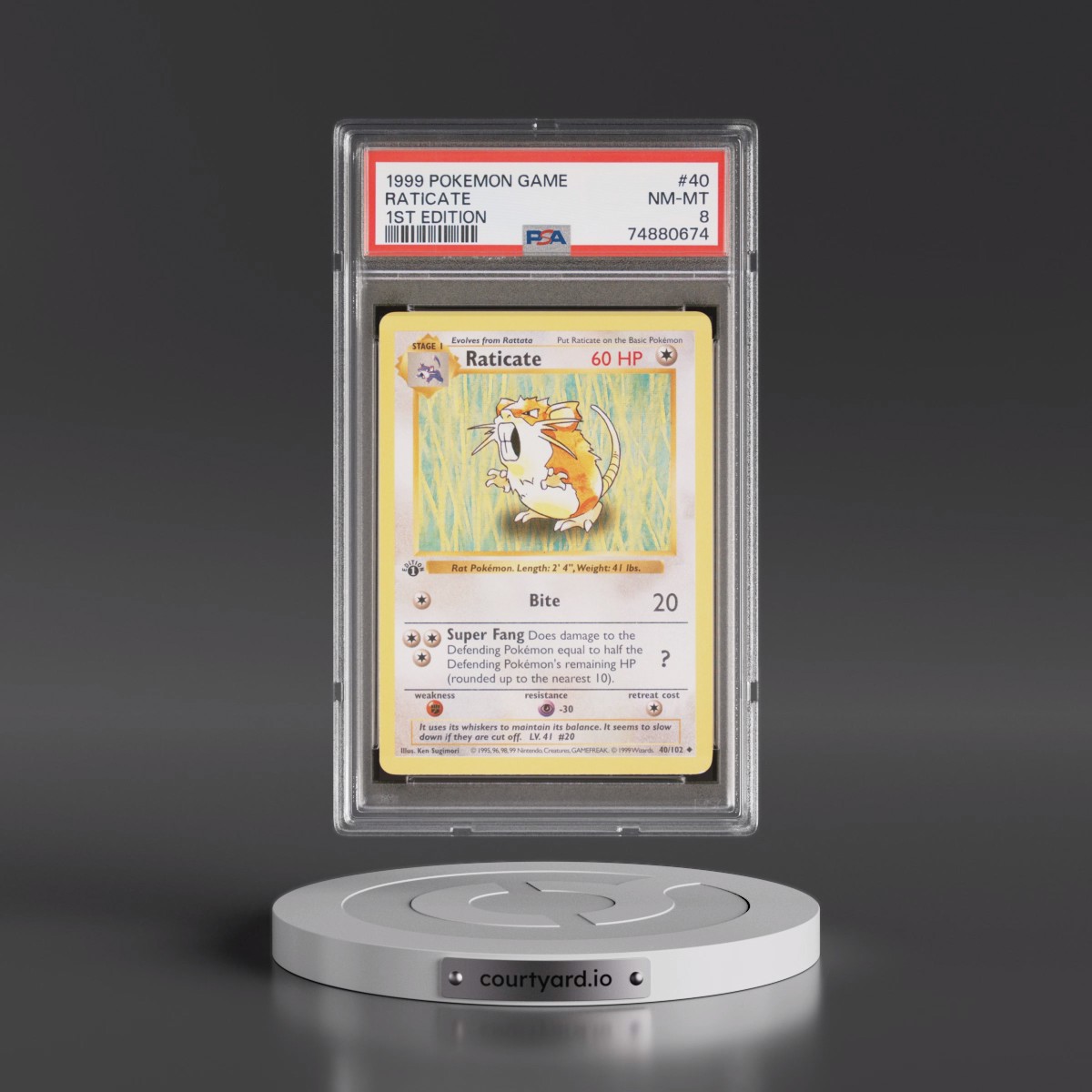 1999 Pokémon Game #40 Raticate - 1st Edition (PSA 8 NM-MT)