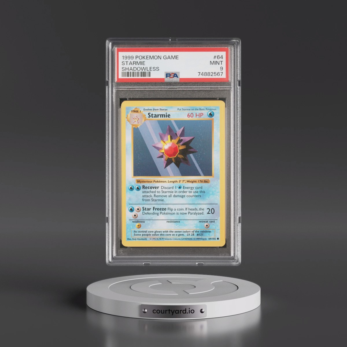 1999 Pokémon Game #64 Starmie - Shadowless (PSA 9 MINT)