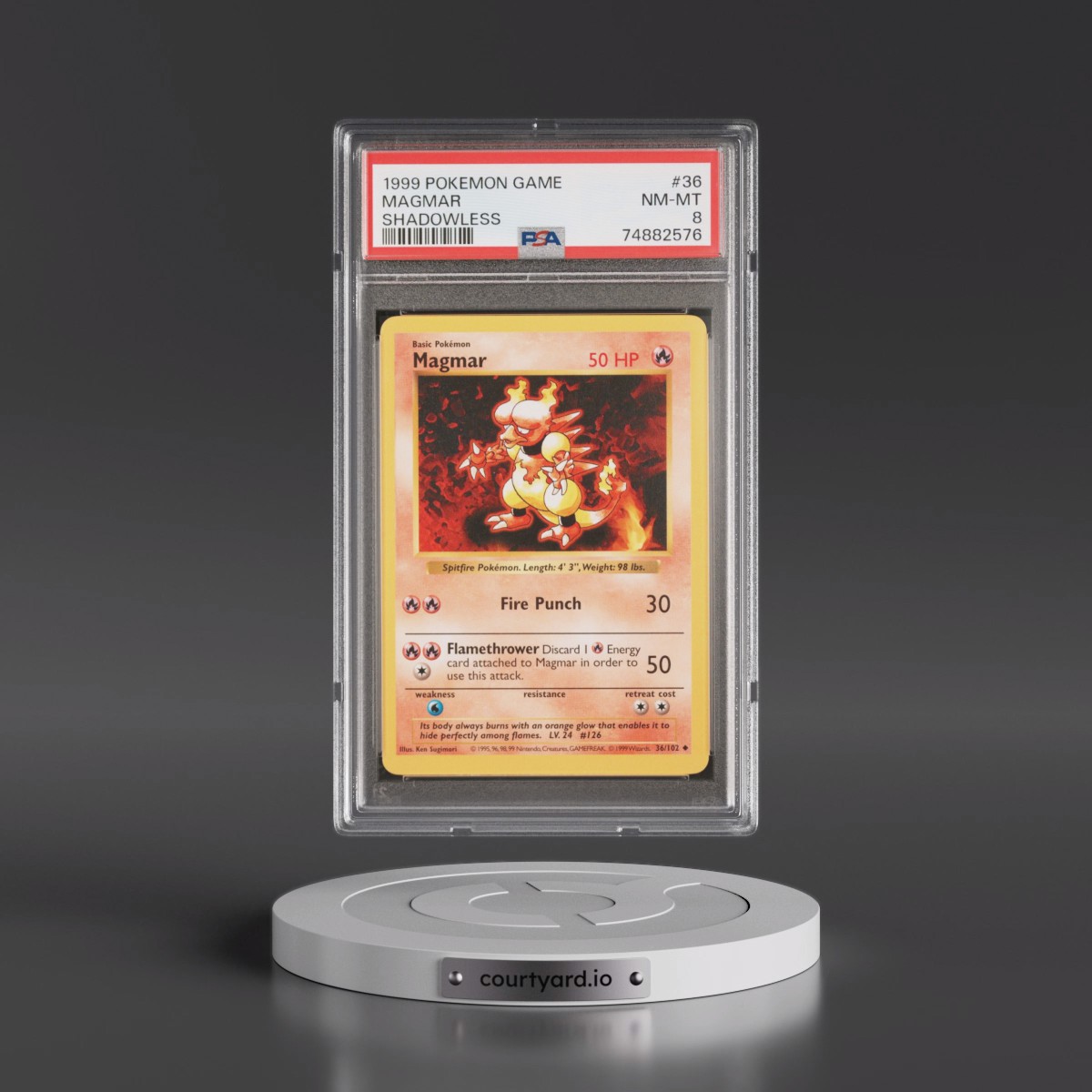 1999 Pokémon Game #36 Magmar - Shadowless (PSA 8 NM-MT)