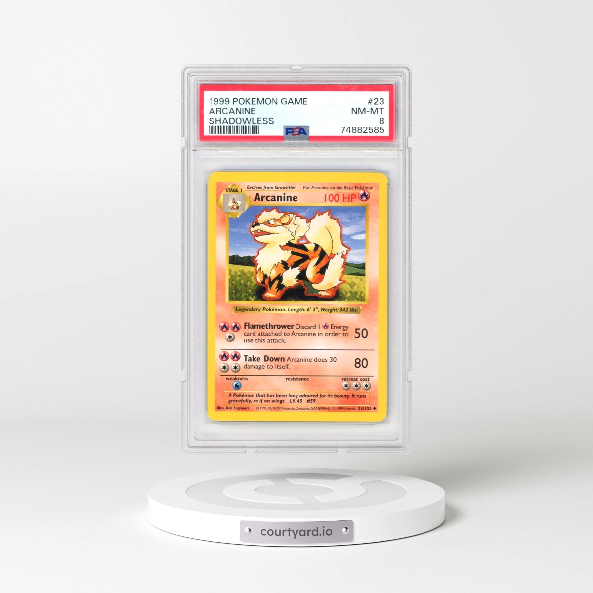 1999 Pokémon Game #23 Arcanine - Shadowless (PSA 8 NM-MT)