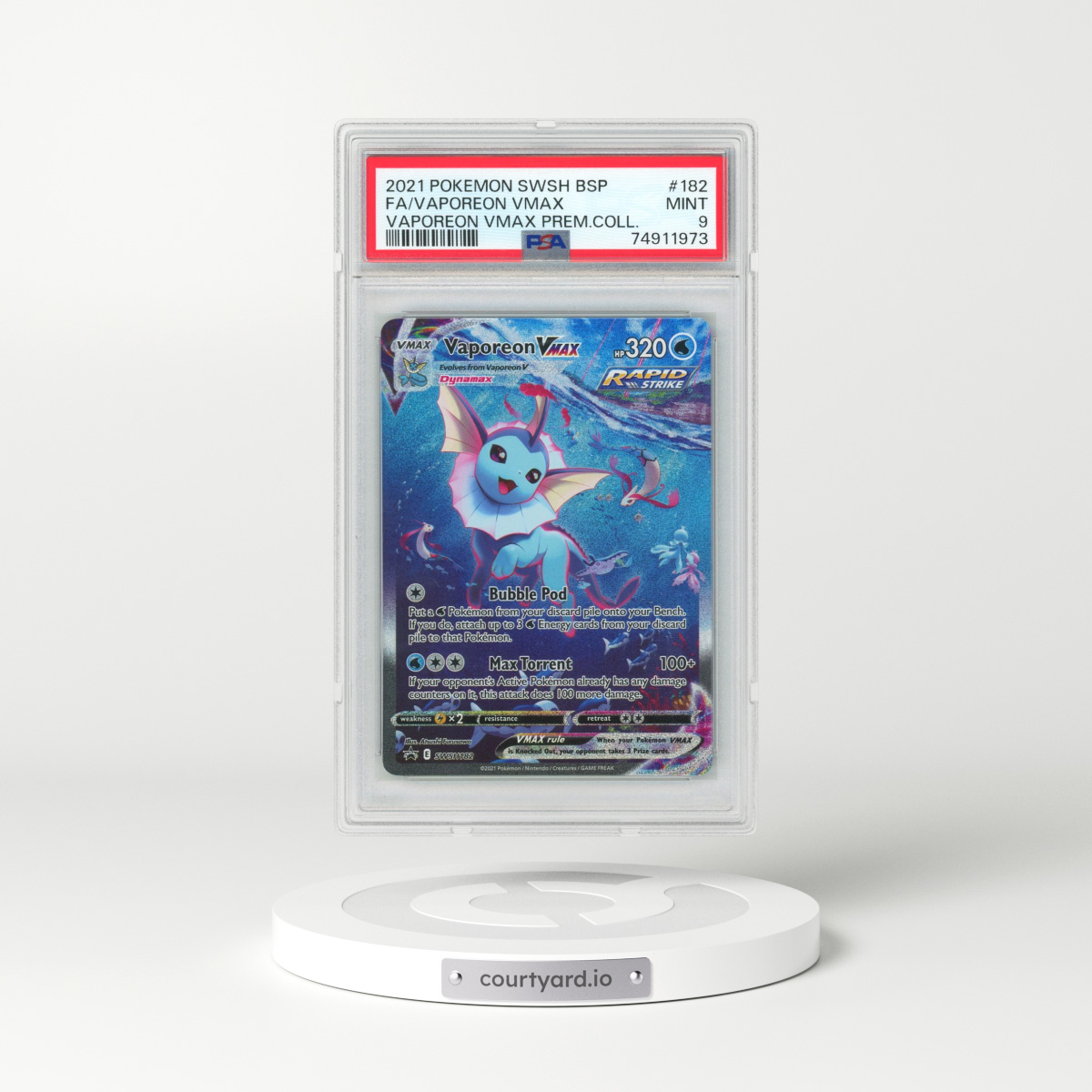 2021 Pokémon Swsh Black Star Promo #182 Vaporeon Vmax - Full Art Vaporeon Vmax Premium Collection (PSA 9 MINT)