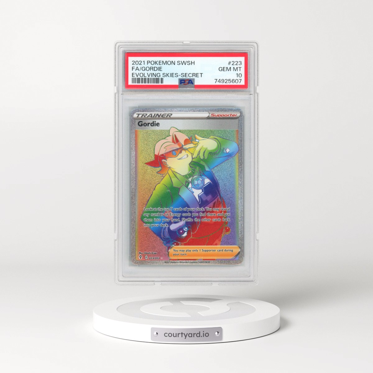 2021 Pokémon Sword & Shield Evolving Skies #223 Gordie - Full Art Secret (PSA 10 GEM MINT)