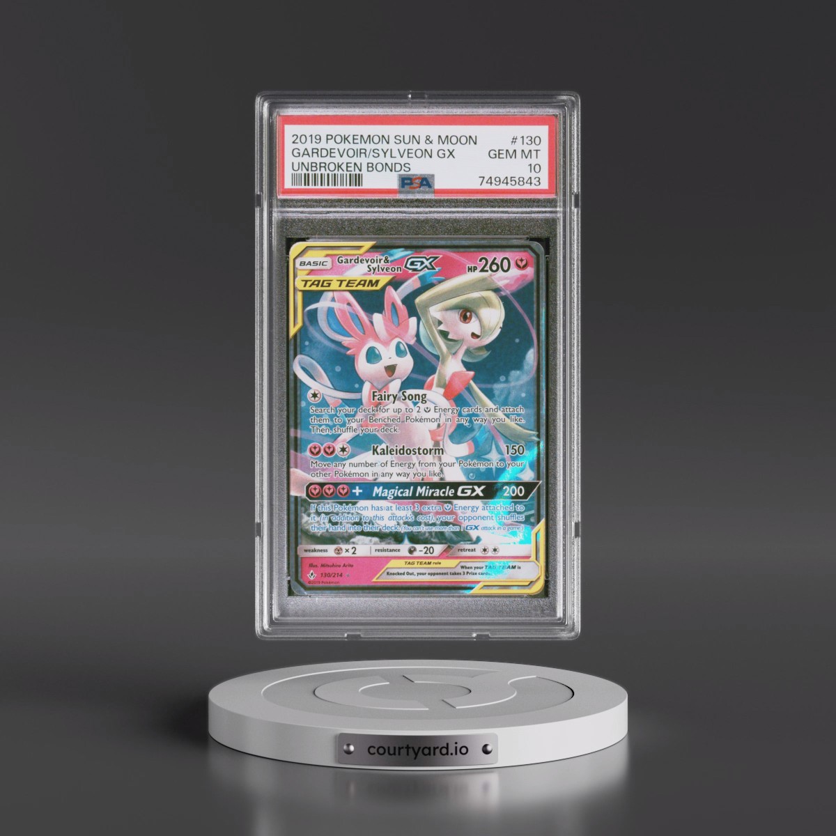 2019 Pokémon Sun & Moon Unbroken Bonds #130 Gardevoir & Sylveon GX - Holo (PSA 10 GEM MINT)