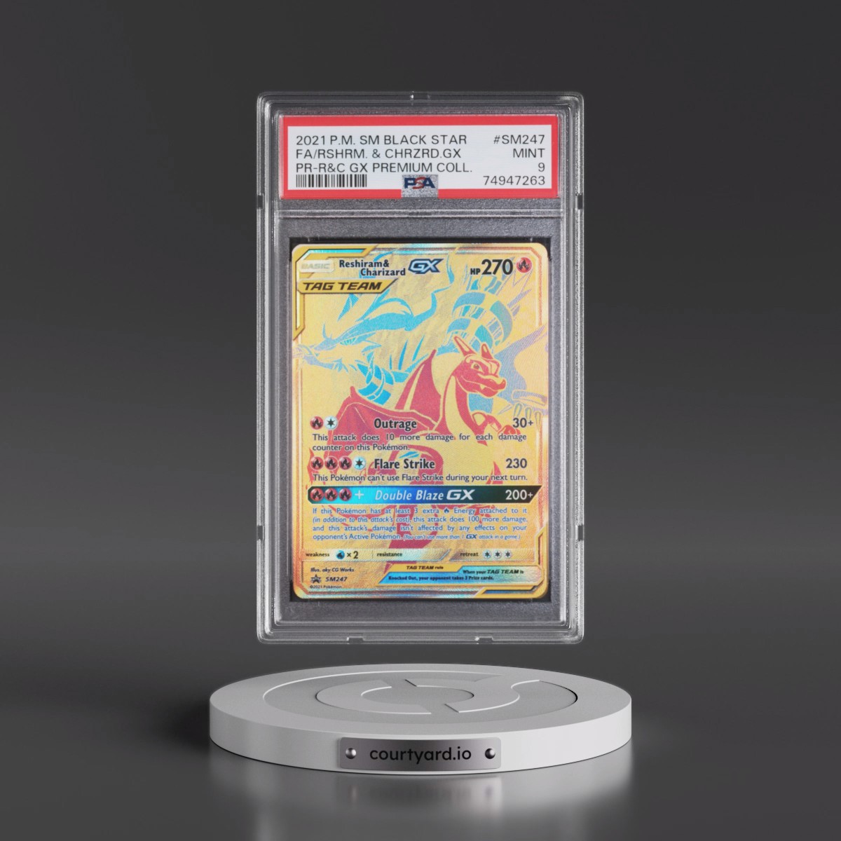 2021 Pokémon SM Black Star Promo #SM247 Reshiram & Charizard GX - Holo Full Art Reshiram & Charizard GX Premium Collection (PSA 9 MINT)
