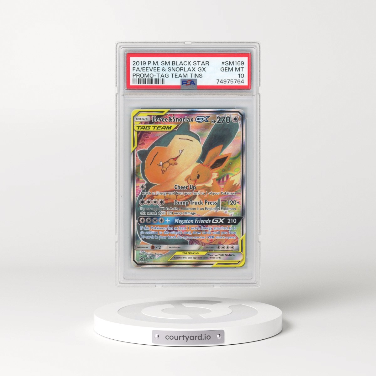 2019 Pokémon SM Black Star Promo #SM169 Eevee & Snorlax GX - Holo Full Art Tag Team Tins (PSA 10 GEM MINT)