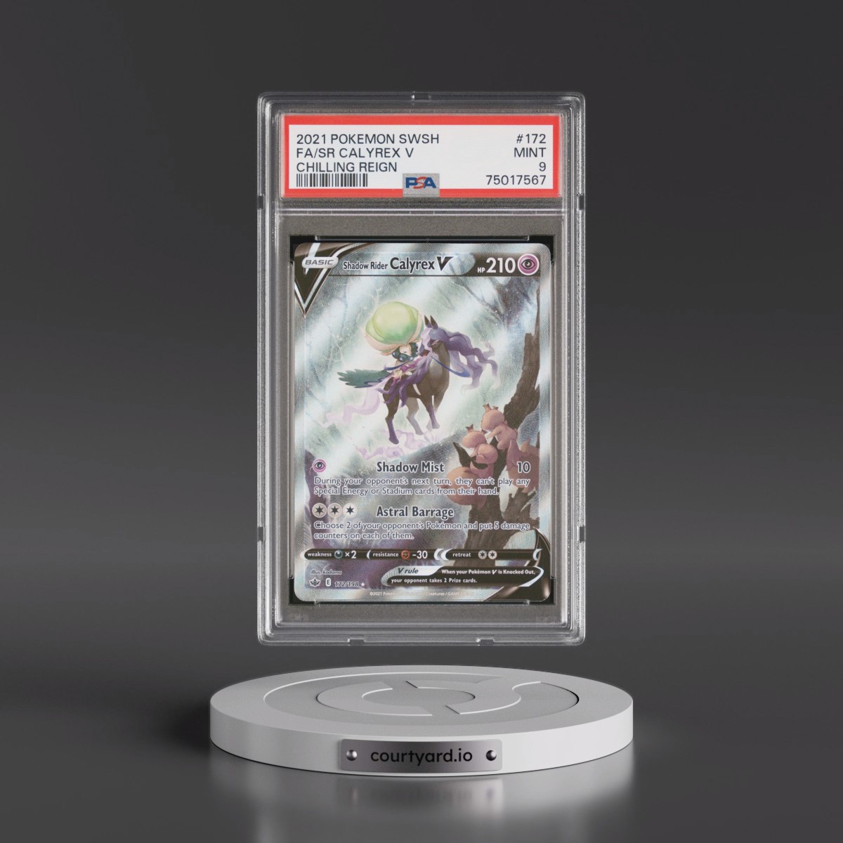 2021 Pokémon Sword & Shield Chilling Reign #172 Shadow Rider Calyrex V - Holo Full Art (PSA 9 MINT)