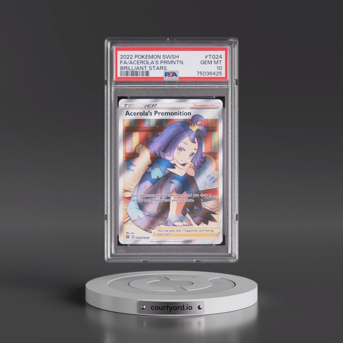 2022 Pokémon Sword & Shield Brilliant Stars #TG24 Acerola's Premonition - Full Art (PSA 10 GEM MINT)