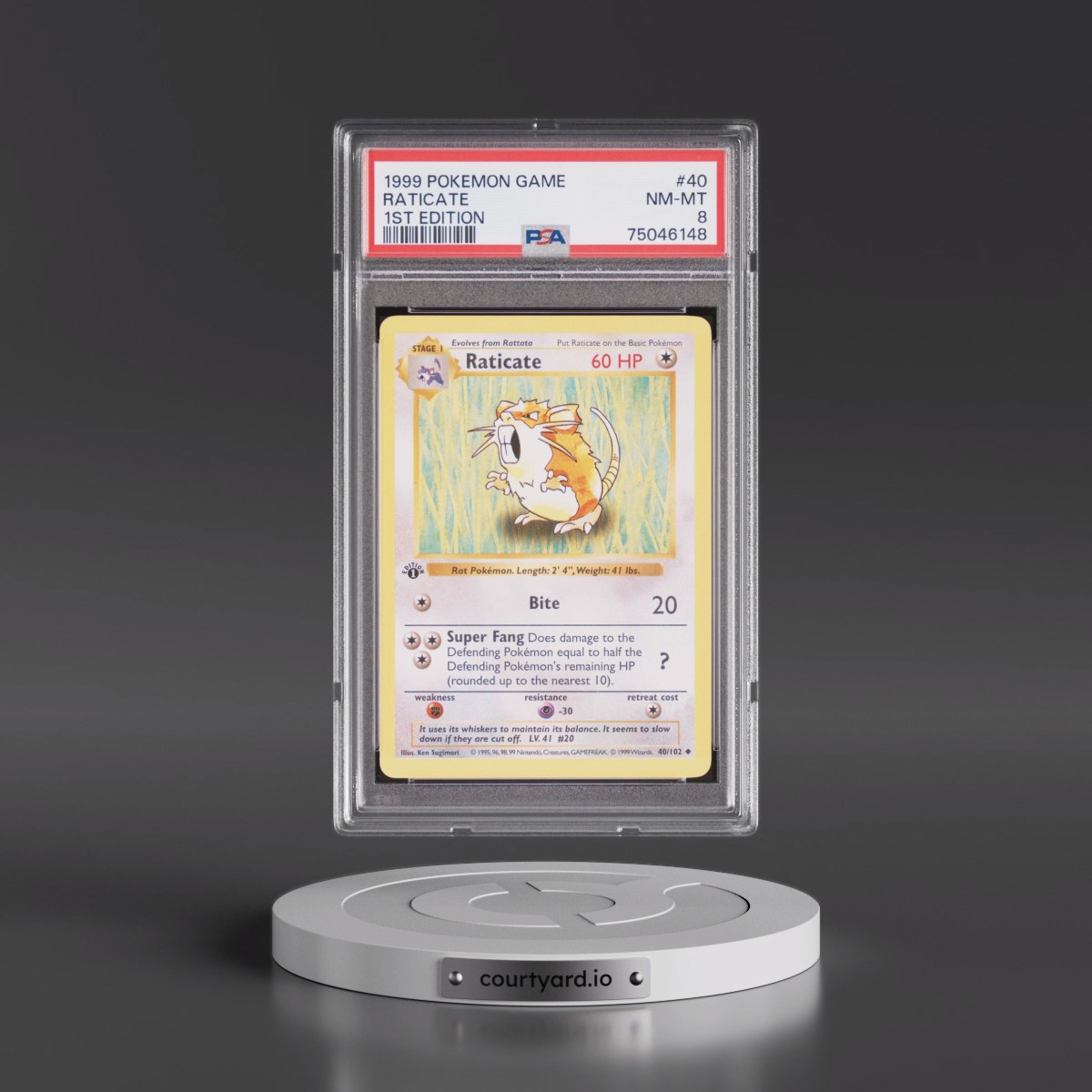1999 Pokémon Game #40 Raticate - 1st Edition (PSA 8 NM-MT)