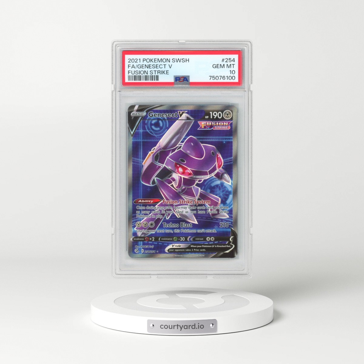 2021 Pokémon Sword & Shield Fusion Strike #254 Genesect V - Holo Full Art (PSA 10 GEM MINT)