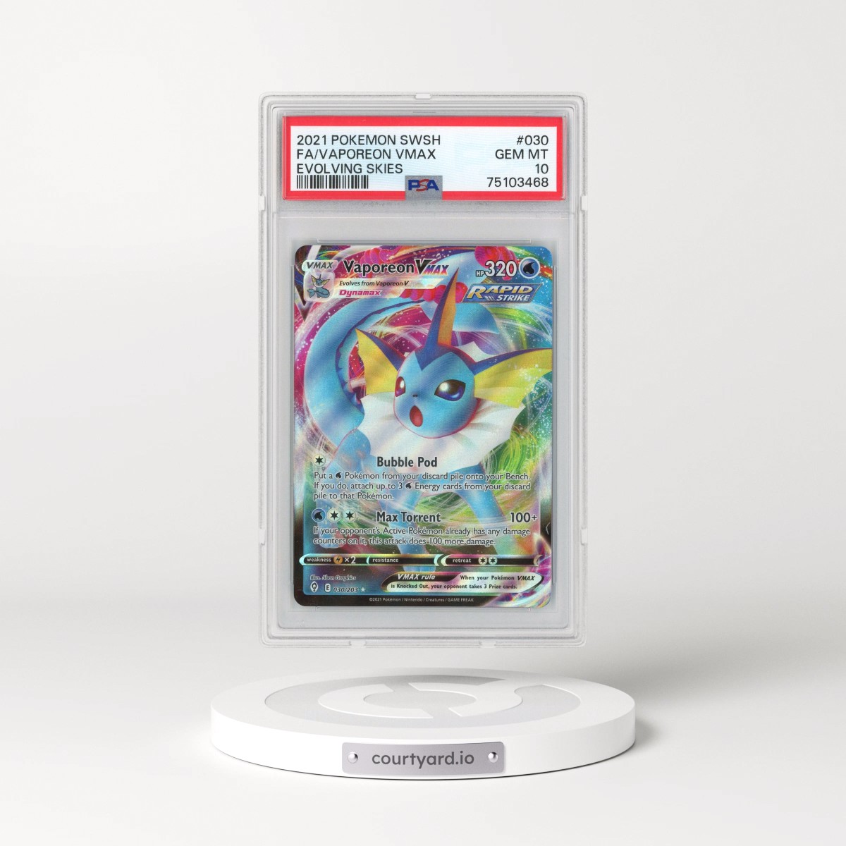 2021 Evolving Skies #30 Vaporeon VMAX - Full Art Holo (PSA 10 GEM MINT)