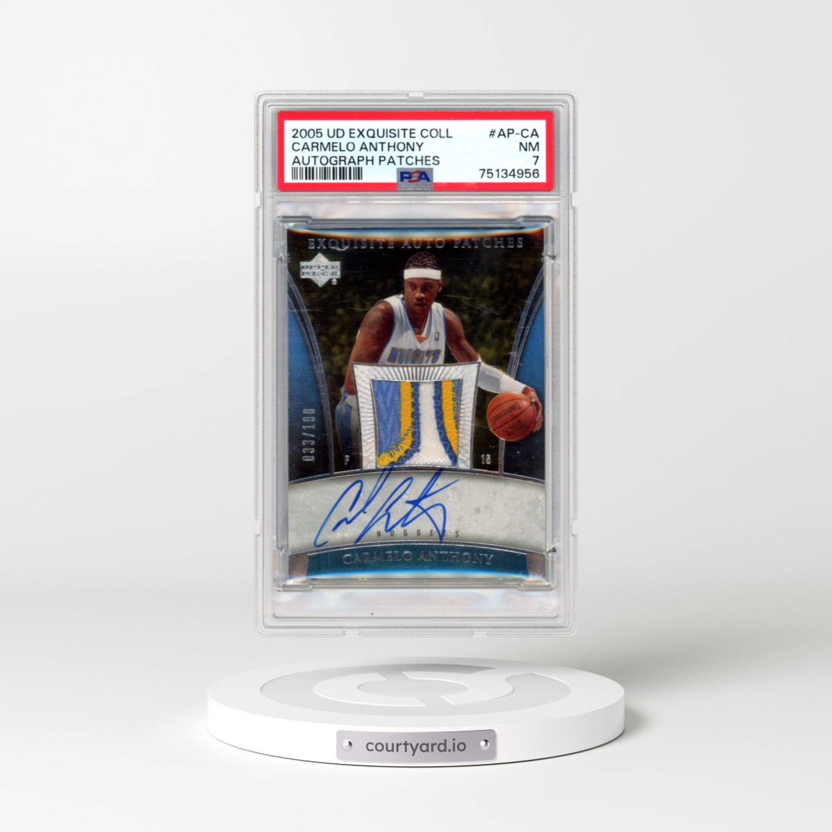 2005 UD Exquisite Collection Autograph Patches #AP-CA Carmelo Anthony (PSA 7 NM)