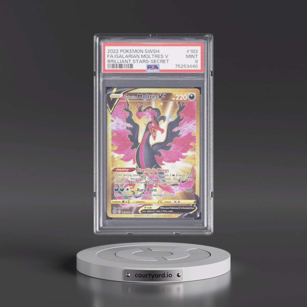 2022 Pokémon Sword & Shield Brilliant Stars #183 Galarian Moltres V - Holo Full Art Secret (PSA 9 MINT)