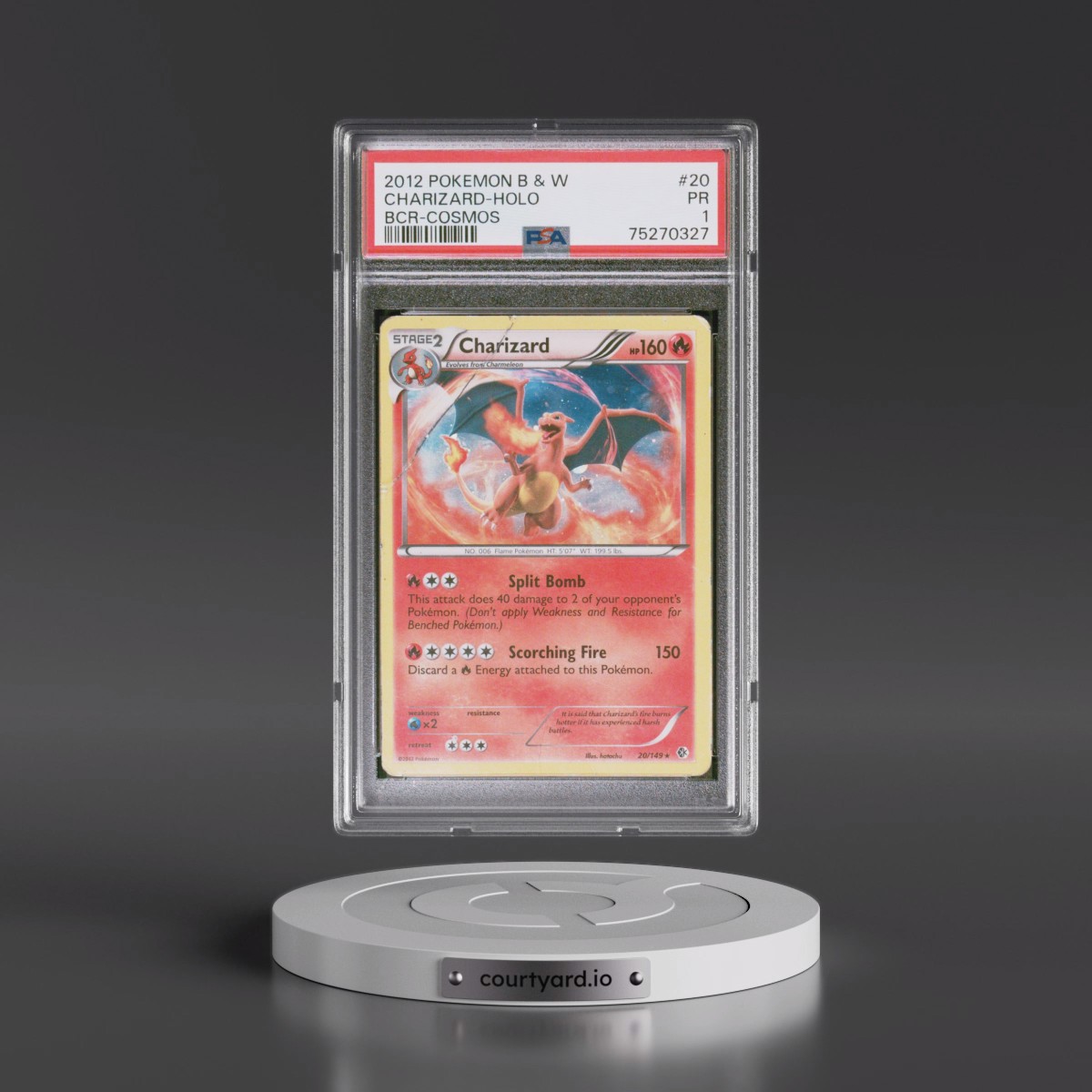 2012 Pokémon Black & White Boundaries Crossed #20 Charizard - Holo Cosmos (PSA 1 PR)