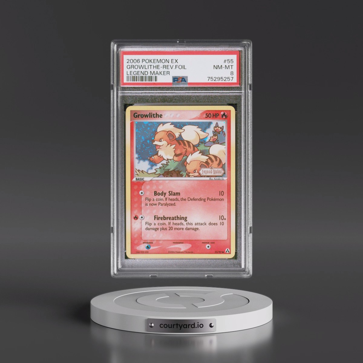 2006 Pokémon EX Legend Maker #55 Growlithe - Reverse Foil (PSA 8 NM-MT)
