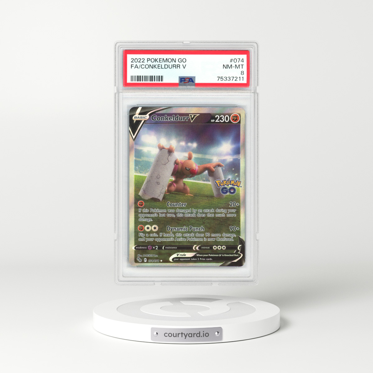2022 Pokémon Go #74 Conkeldurr V - Full Art Holo (PSA 8 NM-MT)